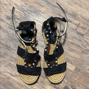Jimmy Choo Black Stud-Trim Rope Footbed Ankle-Strap Sandals